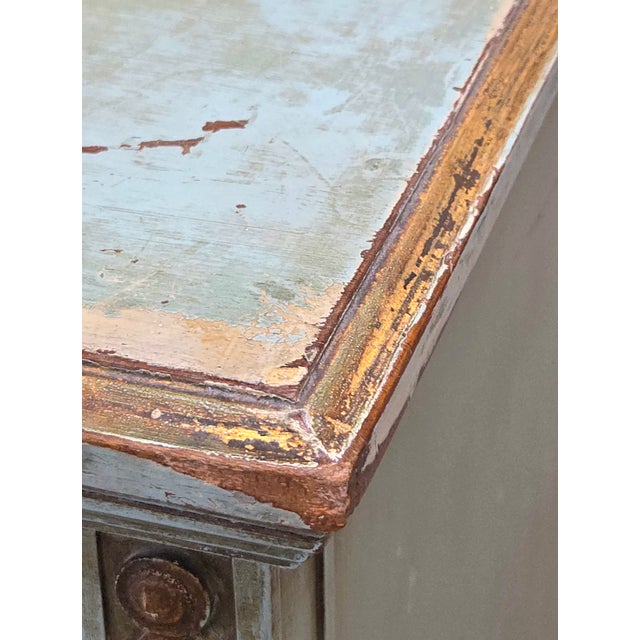 Antique French Floral Painted Mahogany Dresser With Matching Mirror For Sale - Image 15 of 18