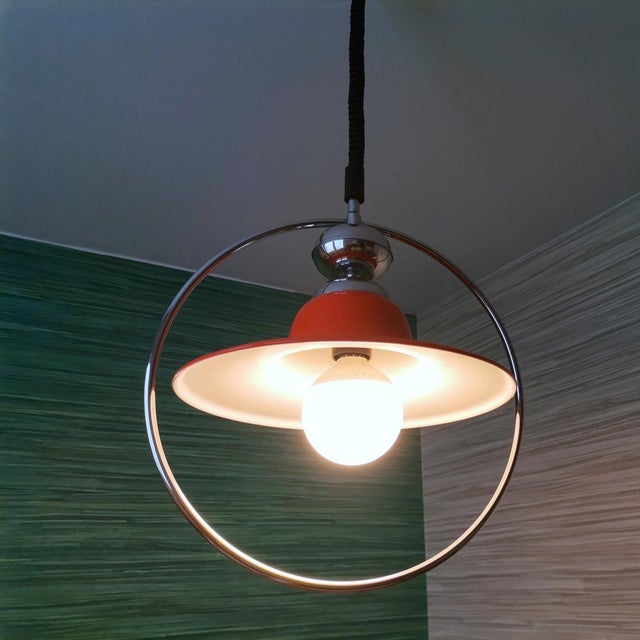 1960s Mid-Century Modern Glossy Orange Pull Down Hanging Light, 1960s For Sale - Image 5 of 10