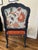 French Provincial Hand-Painted French Provincial Armchair - Navy Blue & Orange Velvet - Whimsical Floral Reupholstered Accent Chair For Sale - Image 3 of 14