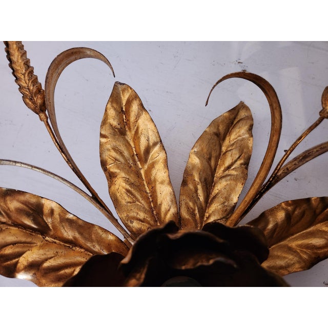 Gold Hollywood Regency Florentine Flower-Shaped Gilt Flush Mount attributed to Hans Kögl, Italy, 1960s For Sale - Image 8 of 18