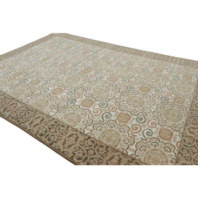 2010s Rug & Kilim’s European Style Rug in Cream-White With Medallions in Green & Beige For Sale - Image 5 of 7