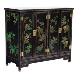 Hand Painted Chinoiserie Lacquer Cabinet or Console For Sale