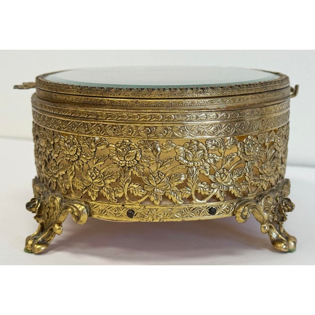 Gold Vintage Oversized Pierced Brass Ormolu Jewelry Box For Sale - Image 8 of 12