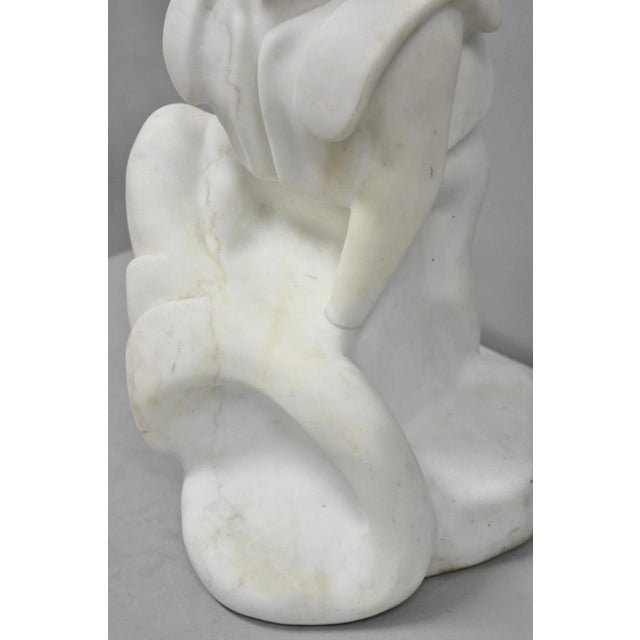 Late 20th Century Vintage Seymour Shuren Modern White Carved Marble Male Soldier Figure Sculpture For Sale - Image 5 of 16
