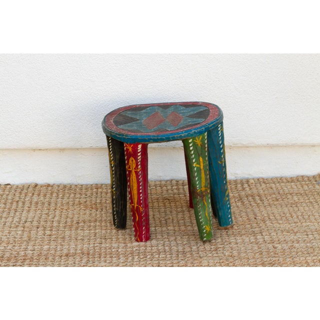 1960s Tribal Motif Painted African Nupe Stool For Sale - Image 5 of 8