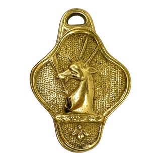 Vintage 1945 Randolph Brass Stag Wall Clip | Deer Head Paper Holder | Rustic Lodge Décor For Sale