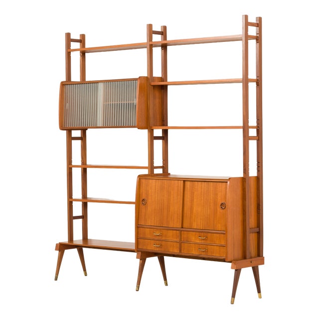 Scandinavian Free-Standing Teak Wall Unit, Norway, 1960s For Sale