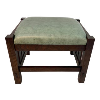 Stickley Mission Oak Footstool With Green Leather For Sale