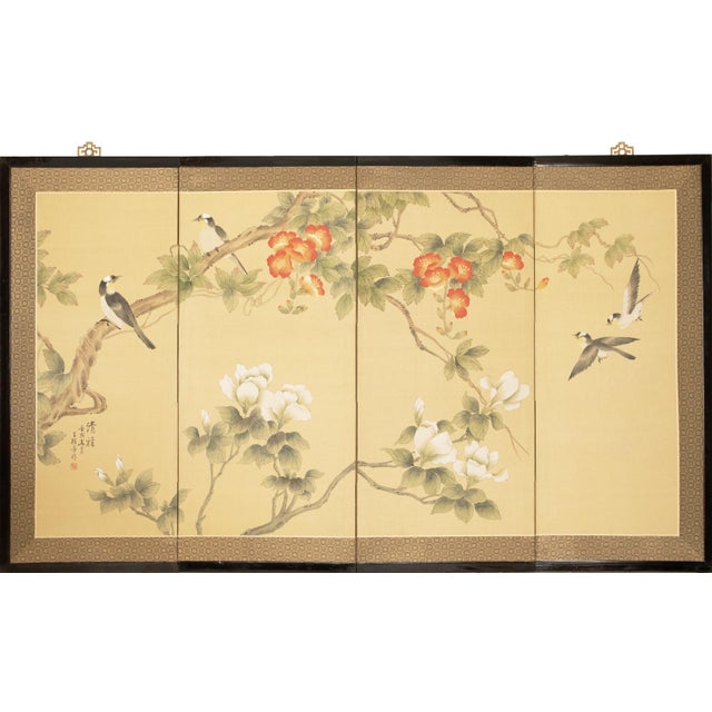 C. 1980s Maitland Smith, Painted Folding Screen "Magnolia and Sparrows" For Sale - Image 18 of 18