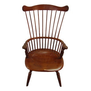 Duckloe Solid Cherry Fan Back Windsor Arm Chair For Sale