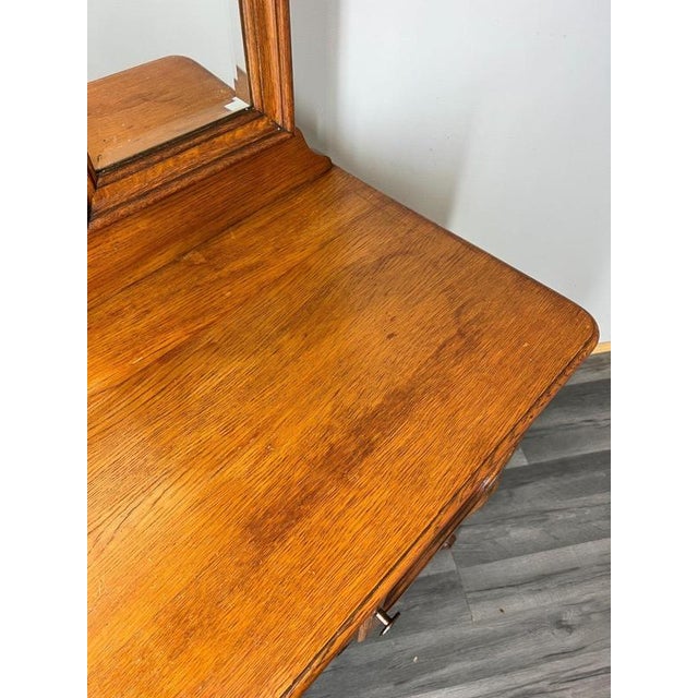 Wood Vintage French Louis Style Oak Dressing Table with Mirror For Sale - Image 7 of 11