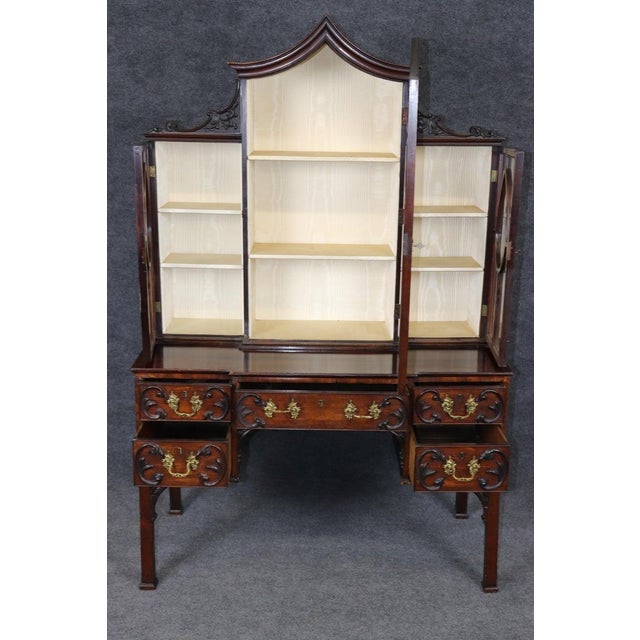 Fine Quality English Georgian Mahogany Carved Gothic Style China Cabinet Vitrine For Sale - Image 9 of 12