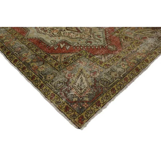Distressed Vintage Turkish Oushak Rug with Modern Rustic Style 04'02 x 06'00. With its perfectly worn-in charm and edgy...