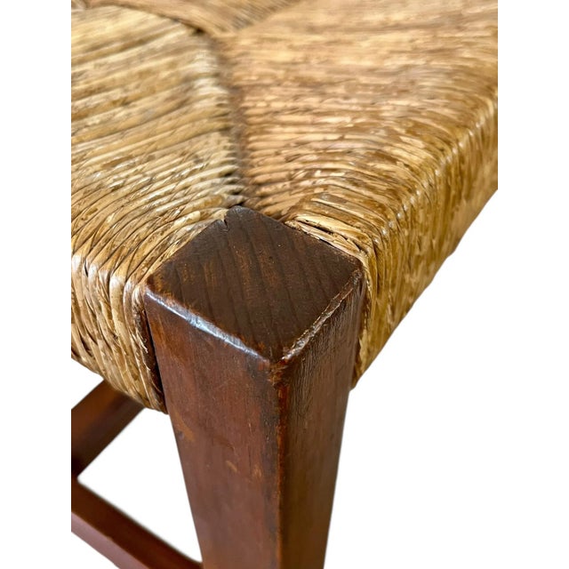 Textile Antique Arts and Crafts Oak and Rush Seat Footstool For Sale - Image 7 of 12