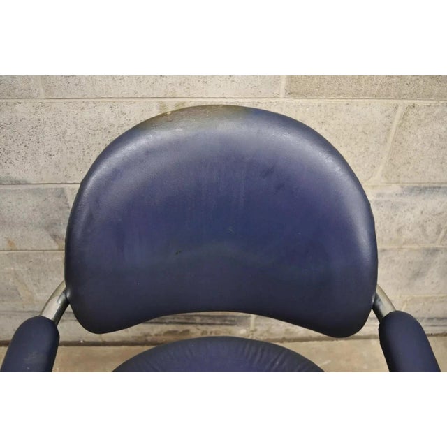 Chromcraft Vintage Chromcraft Mid Century Modern Blue Vinyl Rolling Office Desk Chair (B) For Sale - Image 4 of 12
