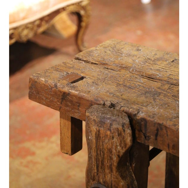 19th Century French Oak Carpenter’s Press Console Table With Bottom Shelf For Sale - Image 10 of 13