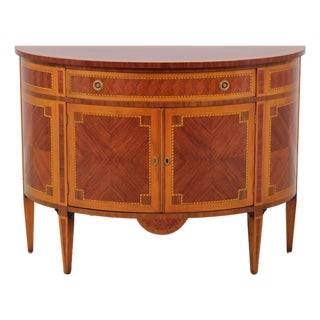 Decorative Crafts Walnut Inlaid Demi Lune Commode Cabinet For Sale