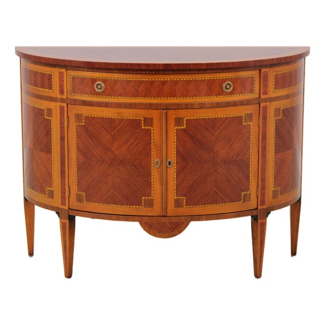 Decorative Crafts Walnut Inlaid Demi Lune Commode Cabinet For Sale