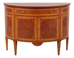 Decorative Crafts Walnut Inlaid Demi Lune Commode Cabinet