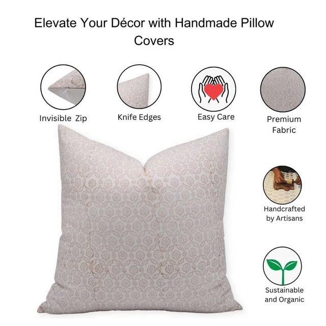 Fabdivine Artisan Block Print Throw Pillow Cover 14x20 Inch Thick Cotton White- Shehnaz For Sale - Image 4 of 4