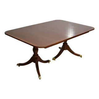 Mid Century Georgian Double Pedestal Banded Dining Table by Kindel Furniture For Sale