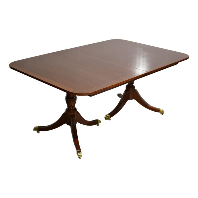 Mid Century Georgian Double Pedestal Banded Dining Table by Kindel Furniture For Sale