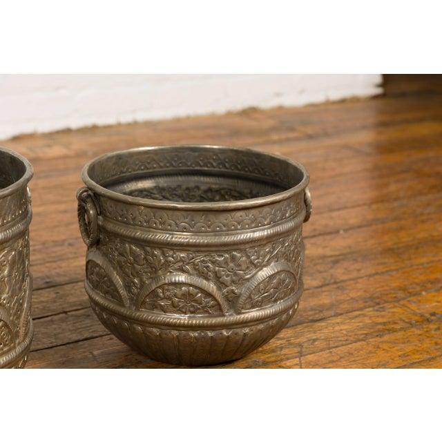 Vintage Indian Nested Silver over Brass Vessels with Repoussé Floral Décor - Set of 3 For Sale - Image 11 of 13