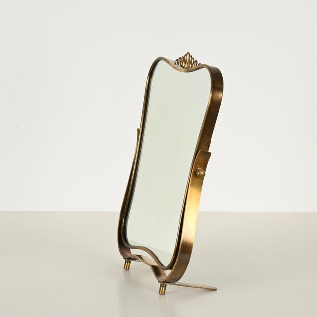 Brass Adjustable Table Mirror attributed to Gio Ponti for Fontana Arte, Italy, 1940s For Sale - Image 9 of 17