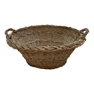Antique Oval Wicker Basket With Handles For Sale