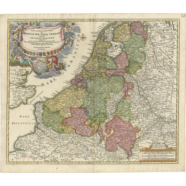 Antique Map of the Netherlands and Belgium by Homann, 1710 For Sale