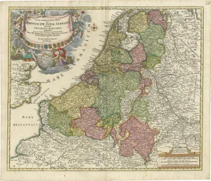Antique Map of the Netherlands and Belgium by Homann, 1710