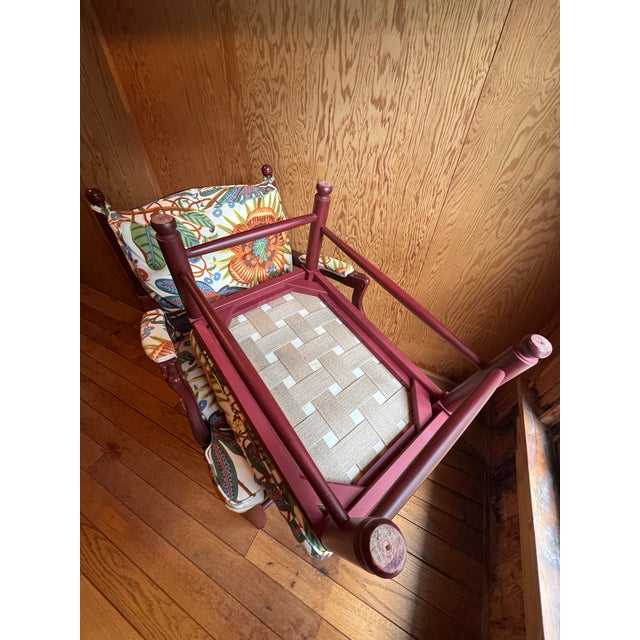 Country Armchair & Ottoman Reupholstered in Josef Frank “Aralia” Linen for Svenskt Tenn For Sale - Image 4 of 7