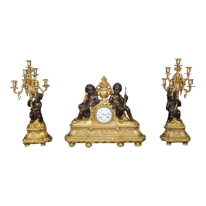 19th Century French Louis XV Style Bronze Figural Clock Set by Milliard Paris