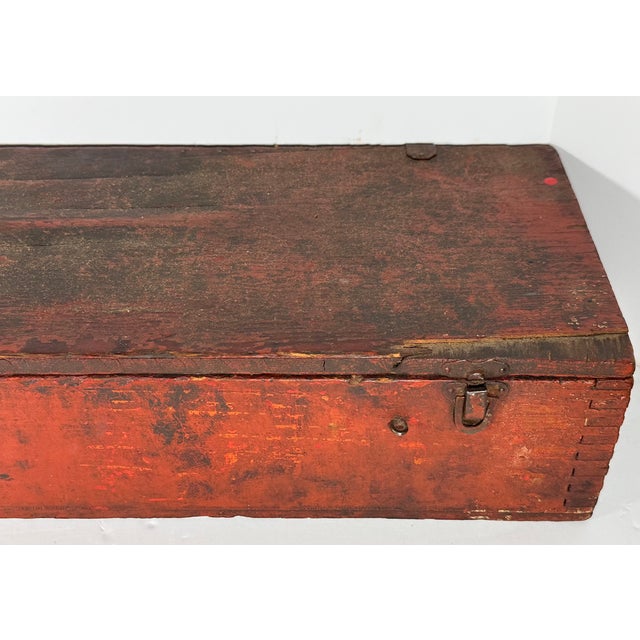 Farmhouse Early 20th Century Farmhouse Red Dovetail Trunk Box For Sale - Image 3 of 17