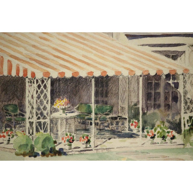 Mid-Century Modern Summer Patio Watercolor Painting For Sale - Image 3 of 5