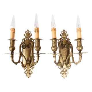 Antique French Bronze Wall Lights, 1940s, Set of 2 For Sale