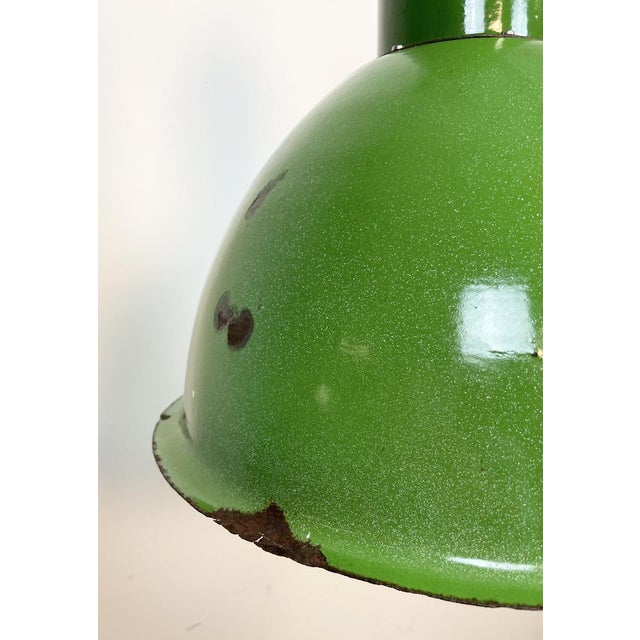 Green Industrial Soviet Green Enamel Pendant Lamp, 1960s For Sale - Image 8 of 14