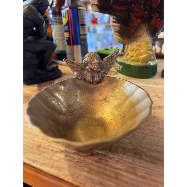 Art Deco Vintage Solid Brass Trinket Dish With Cherub For Sale - Image 3 of 7