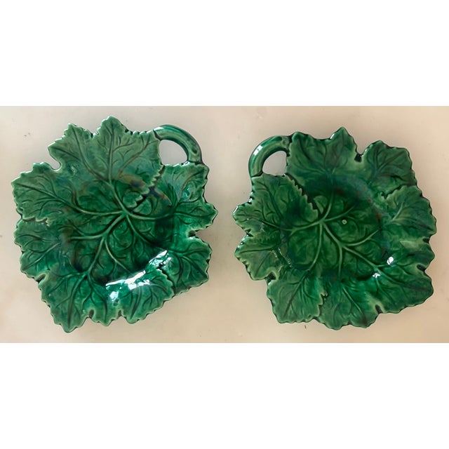 Ceramic Portugese Majolica Leaf Dishes- Set of 2 For Sale - Image 7 of 9