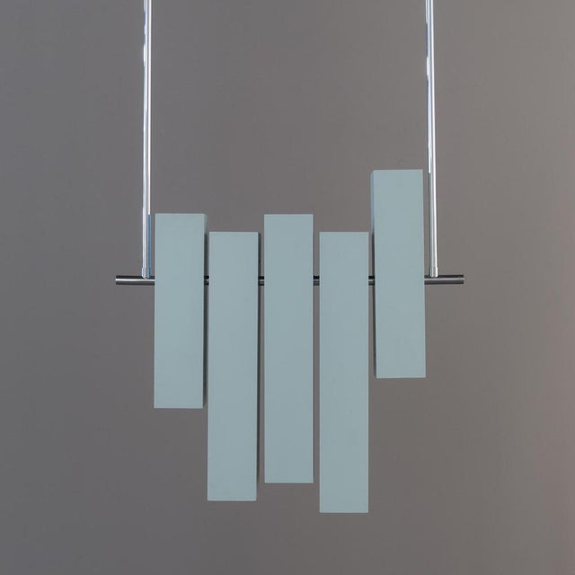 Blue Lacquered Metal Prototype Chandelier from Lumi, 1970 Rare prototype created by architect Di Bernardo for Lumi Italia....