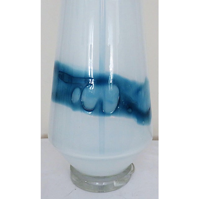 Mid-Century Modern Pair of Large John Richard Designer Table Lamps Blue & White Glass Post Mid Century Modern For Sale - Image 3 of 9