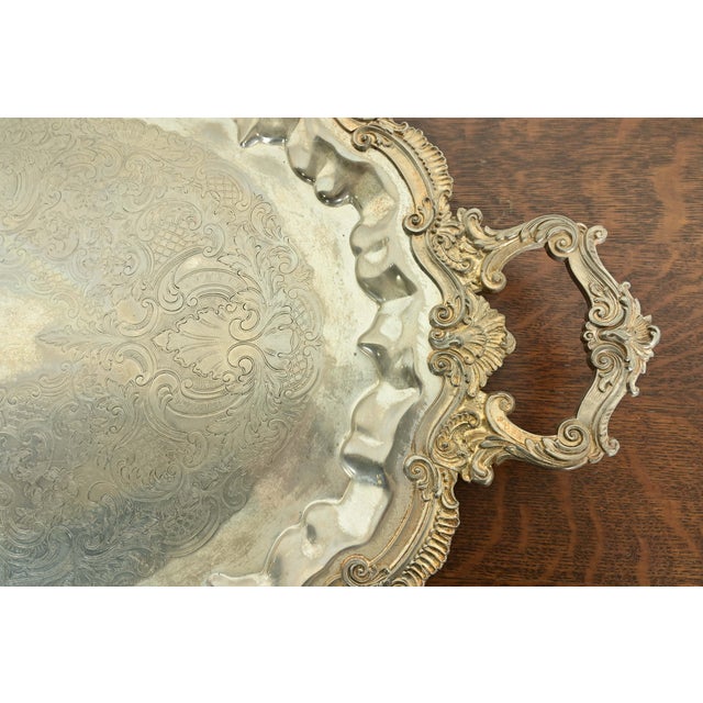 Metal Tiffany & Co. Style Antique Victorian Repoussé Silverplate Serving Tray For Sale - Image 7 of 12
