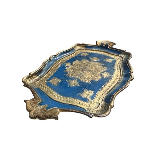 1960s Blue and Gold Florentine Tray For Sale - Image 5 of 7