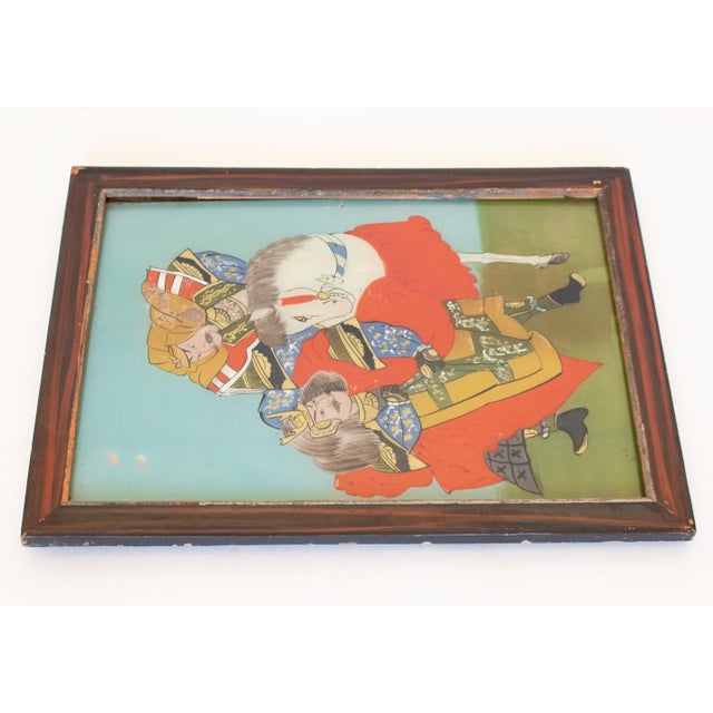 Japanese Late Meiji to Tisho Era Antique Japanese Reverse Glass Painting For Sale - Image 3 of 18