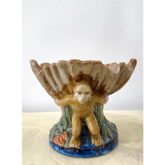 Boho Chic Vintage Boho Majolica Monkey Shell Bowl For Sale - Image 3 of 12