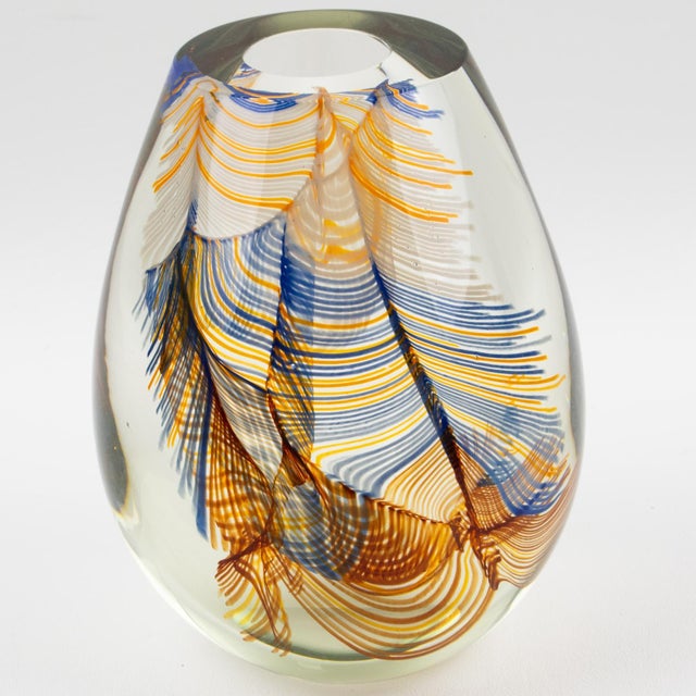 Stephen Smyers Modern Blown Art Glass Vase Abstract Feather Design, circa 1970 For Sale - Image 10 of 16