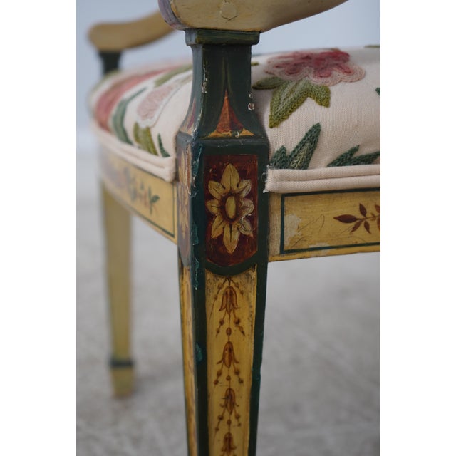Pair of Adams Style Painted Crewelwork Chairs For Sale - Image 14 of 18