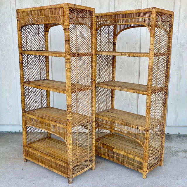 1970s Coastal Rattan Wrapped Etagere, A Pair For Sale - Image 12 of 12
