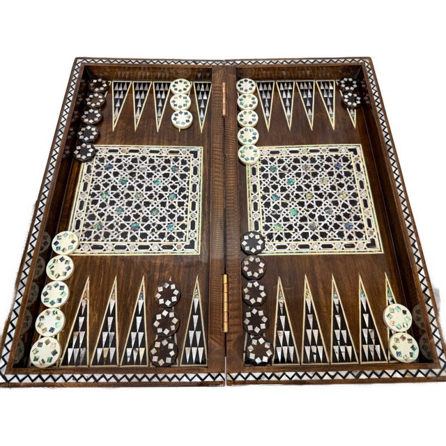 Handmade Mother of Pearl Backgammon & Chess Board 21” Wooden Game Set For Sale - Image 11 of 11