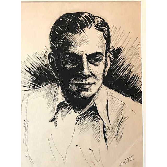 Vintage Original Art Deco Era Drawing Portrait of a Man Hollywood Circa 1930s by Bette Chairish